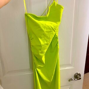 Zara neon green one shoulder dress